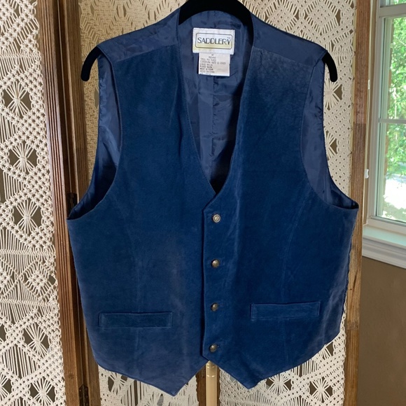 Vintage Saddlery Men’s Leather Suede Vest Dark Blue Size Medium - Picture 1 of 8